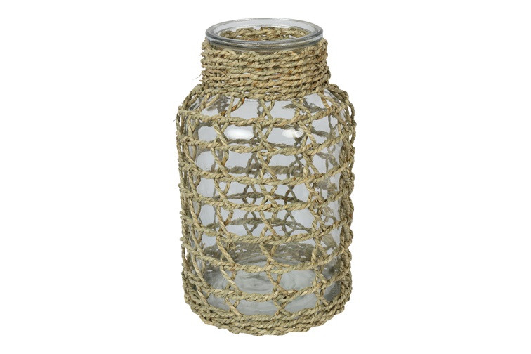 Countryfield - Vaas Rogier- Naturel – Riet/Glas - L: L15 × B15 × H25 cm