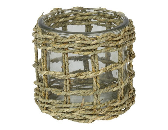 Countryfield - Windlicht Naturel - Riet/Glas - cilinder - L10 × B10 × H10 cm