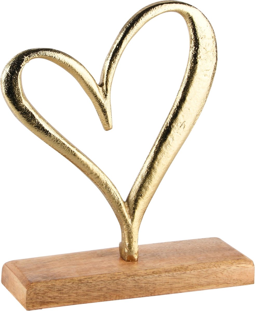 Decoratief - verguld Hart op houten Voet - 19 x 6 x 23 cm - Afbeelding 2
