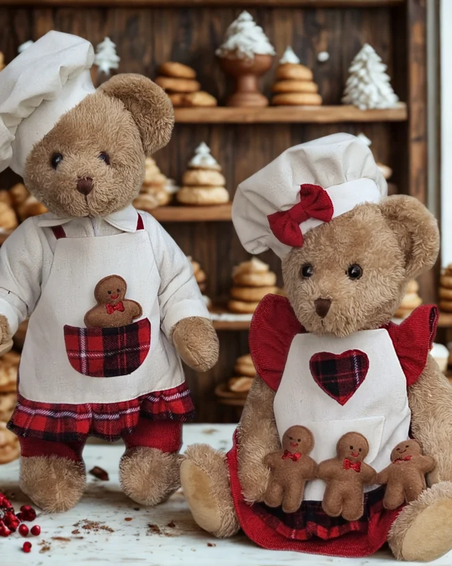 berenKoppel in koksoutfit - Limited Edition - Set van 2 - 35 cm - Handgemaakt - La Galleria