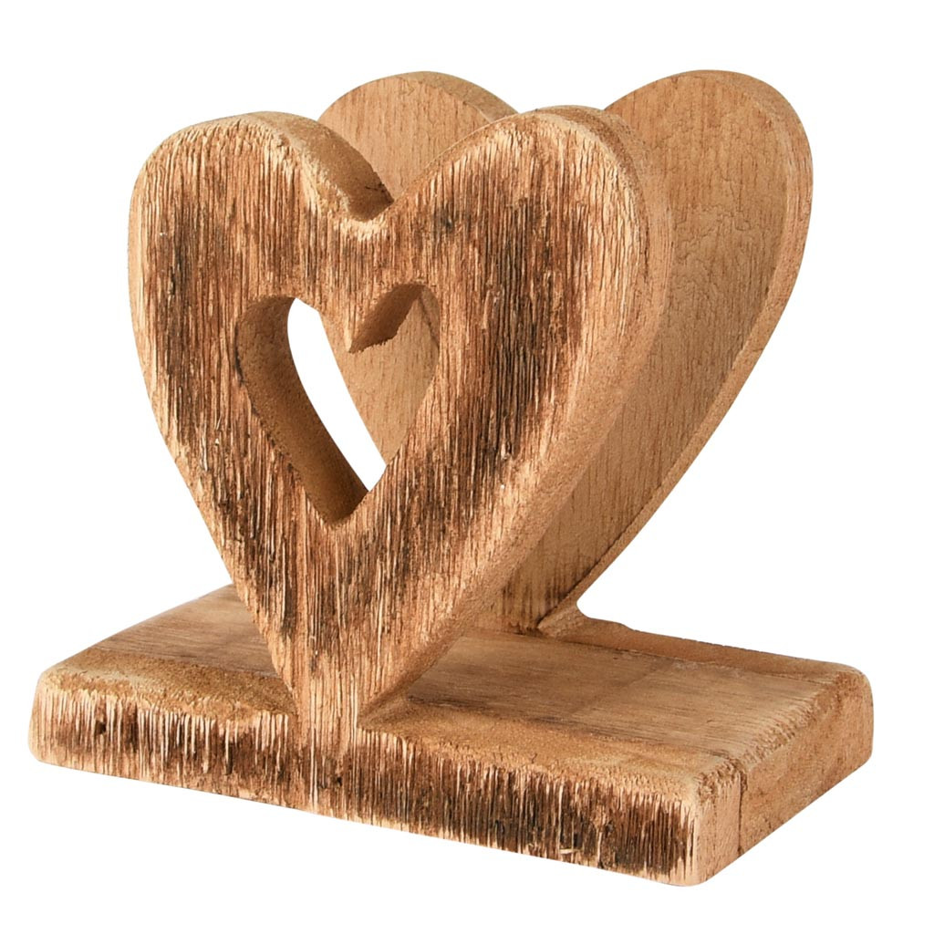 decoratief - Servettenhouder met Harten - Naturel - Hout - 11 × 7 × 11 cm - Afbeelding 3