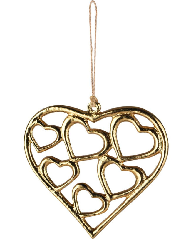decoratief - Hanger Hart met Hartjes - Goud - Aluminium - 11×1×11 cm)