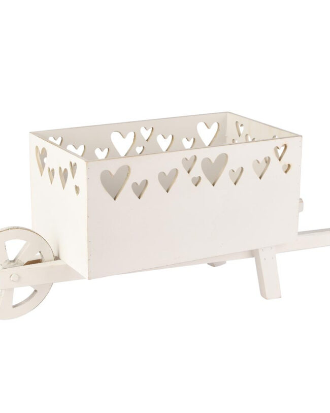 decoratief - Kruiwagen met Hartjes – Wit - Hout - 48×15×20 cm