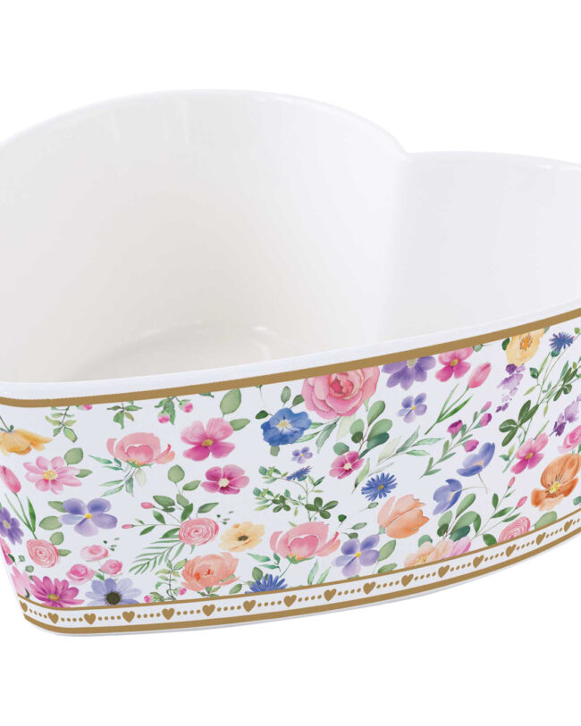 decoratief - ‘Mon Amour’ Bowl Hartje - Porselein - wit met bloemenmotief - 15×15 cm