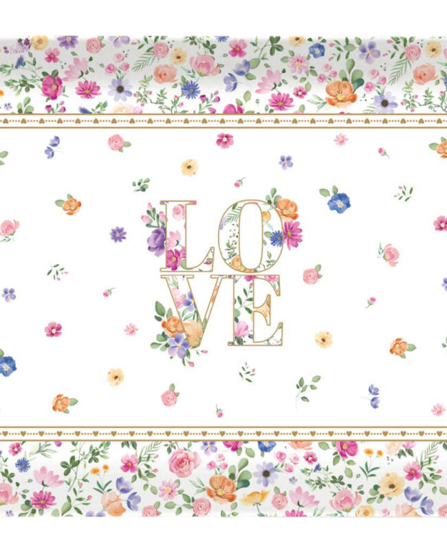 decoratief - ‘Mon Amour’ Dienblad - PVC - wit met bloemenmotief - 33×22 cm