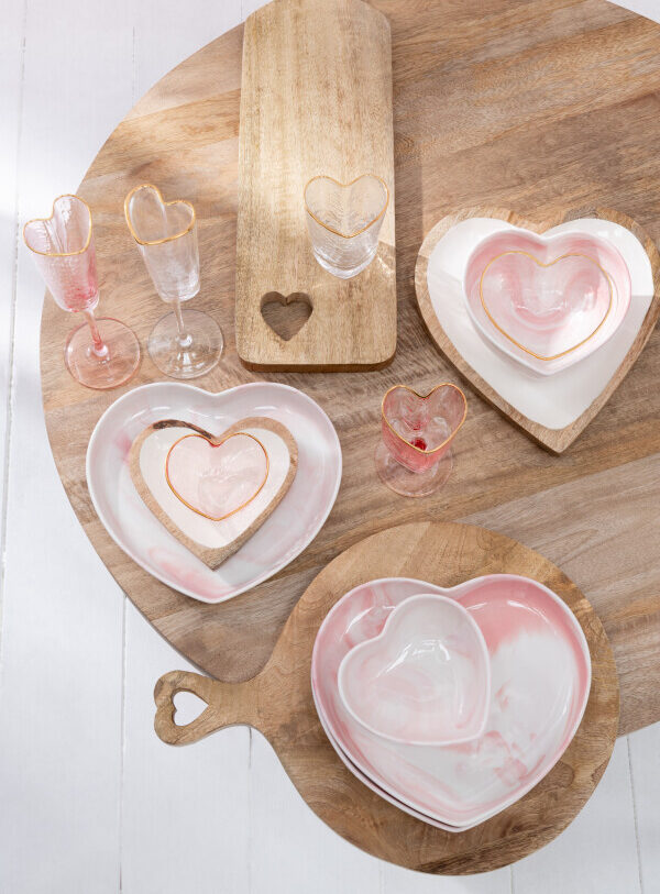 j-line - Aperoschaaltje Hart – Glas met Gouden Rand (Transparant) - 3,5 x 9 x 9 cm