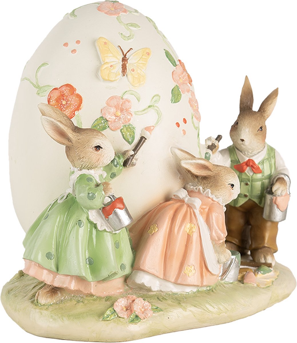 paasdecoratie - goodwill - Schilderende Konijnen met paasei - kunsthars -beige/roze/groen - 22 × 17 × 18 cm - Afbeelding 3