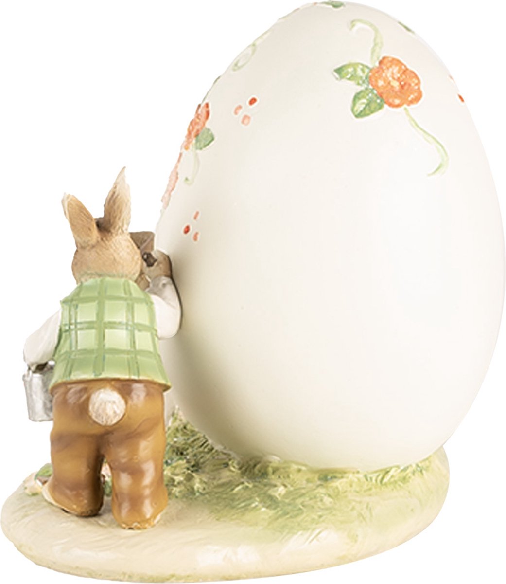 paasdecoratie - goodwill - Schilderende Konijnen met paasei - kunsthars -beige/roze/groen - 22 × 17 × 18 cm - Afbeelding 4