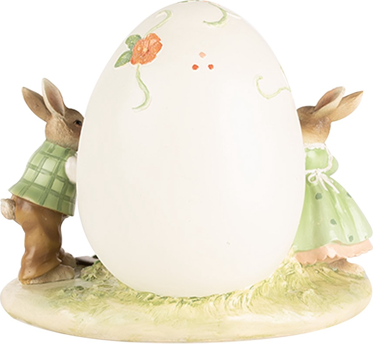paasdecoratie - goodwill - Schilderende Konijnen met paasei - kunsthars -beige/roze/groen - 22 × 17 × 18 cm - Afbeelding 2