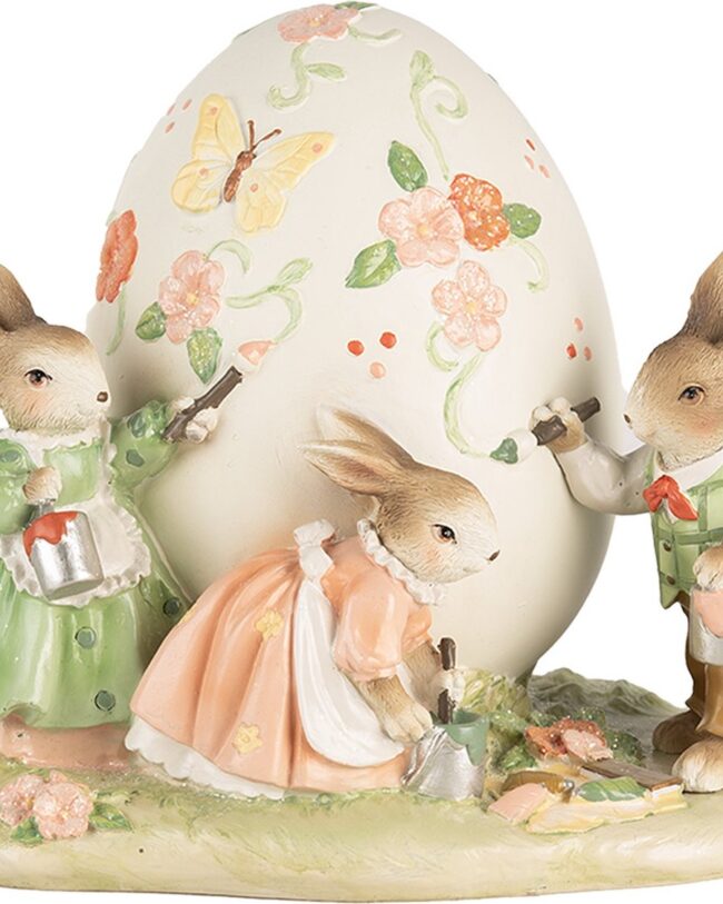 paasdecoratie - goodwill - Schilderende Konijnen met paasei - kunsthars -beige/roze/groen - 22 × 17 × 18 cm