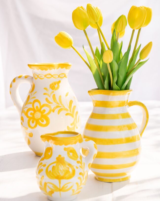 kan granada - j-line - Keramiek - Wit/Geel 🌞💛- 0,5 l - L12 X B12 X H13 cm