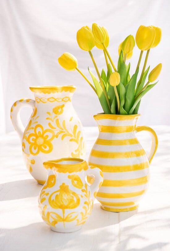 kan granada - j-line - Keramiek - Wit/Geel 🌞💛- 0,5 l - L12 X B12 X H13 cm
