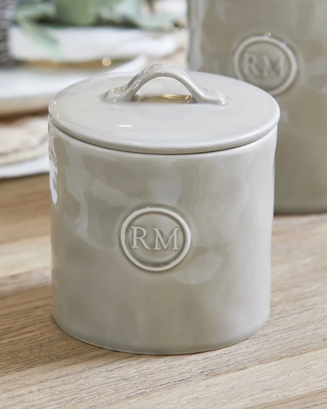 keuken - rivièra maison - Voorraadpot Portofino klein - keramiek - beige - Ø 13,5 H 14 cm