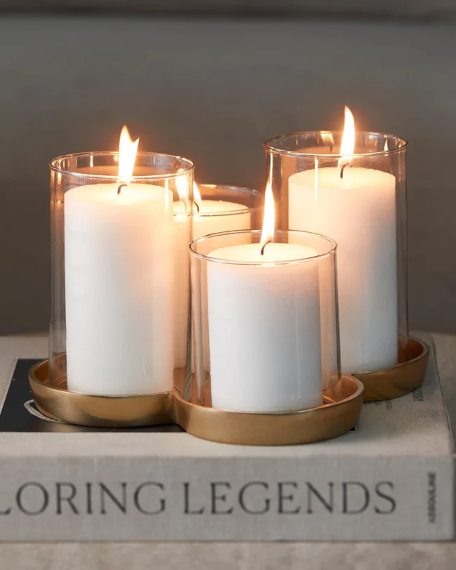 decoratie - rivièra maison - Windlicht Lionas – Goud - aluminium/glas - Ø 25 x H 12,5 cm