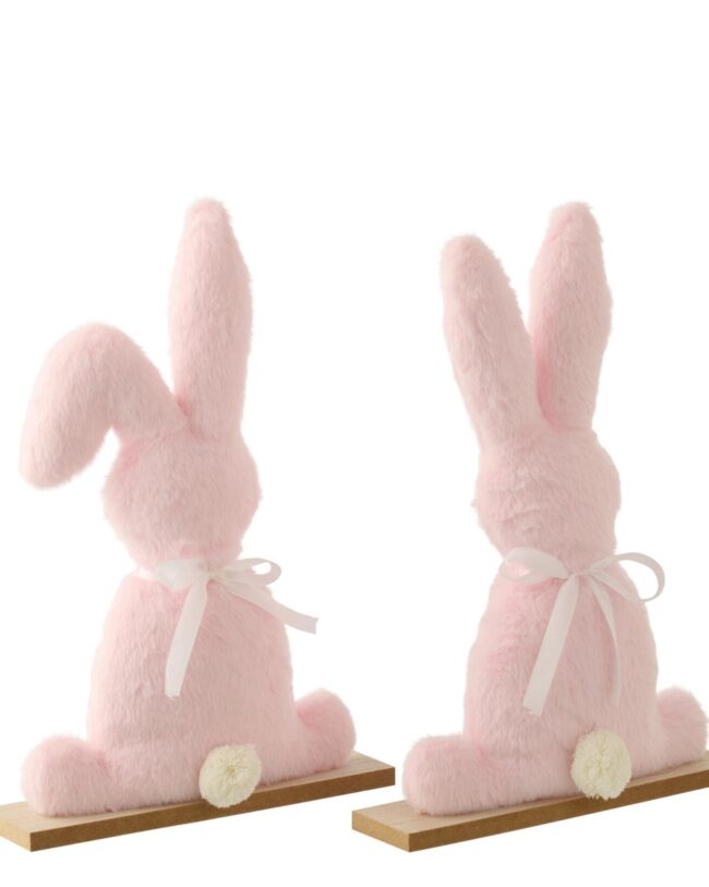 paasdecoratie - j-line - paashaas - Polyester/mdf - Lichtroze 🌸🐇- middel - 26 x 6 x 39 cm - assortiment van 2/prijs per stuk