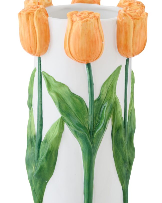 BLOEMVAAS TULP - J-LINE - Keramiek - Wit/Oranje 🤍🧡- Ø 21 X 36,5 cm - geen verzending/enkel afhalen