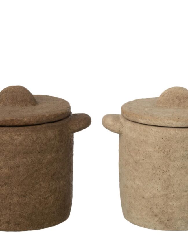 Decoratieve Pot met Deksel - j-line - Keramiek - Beige/Donkerbruin - groot 🤍🤎- 19 x 14,5 x 17 cm - assortiment van 2/prijs per stuk - enkel afhalen/geen verzending wegens te zwaar