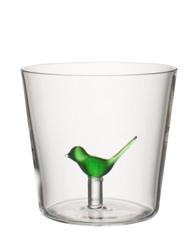 Drinkglas Vogel - j-line - Glas - Groen/Transparant 🐦💚 - Ø 8,5 x 8 cm