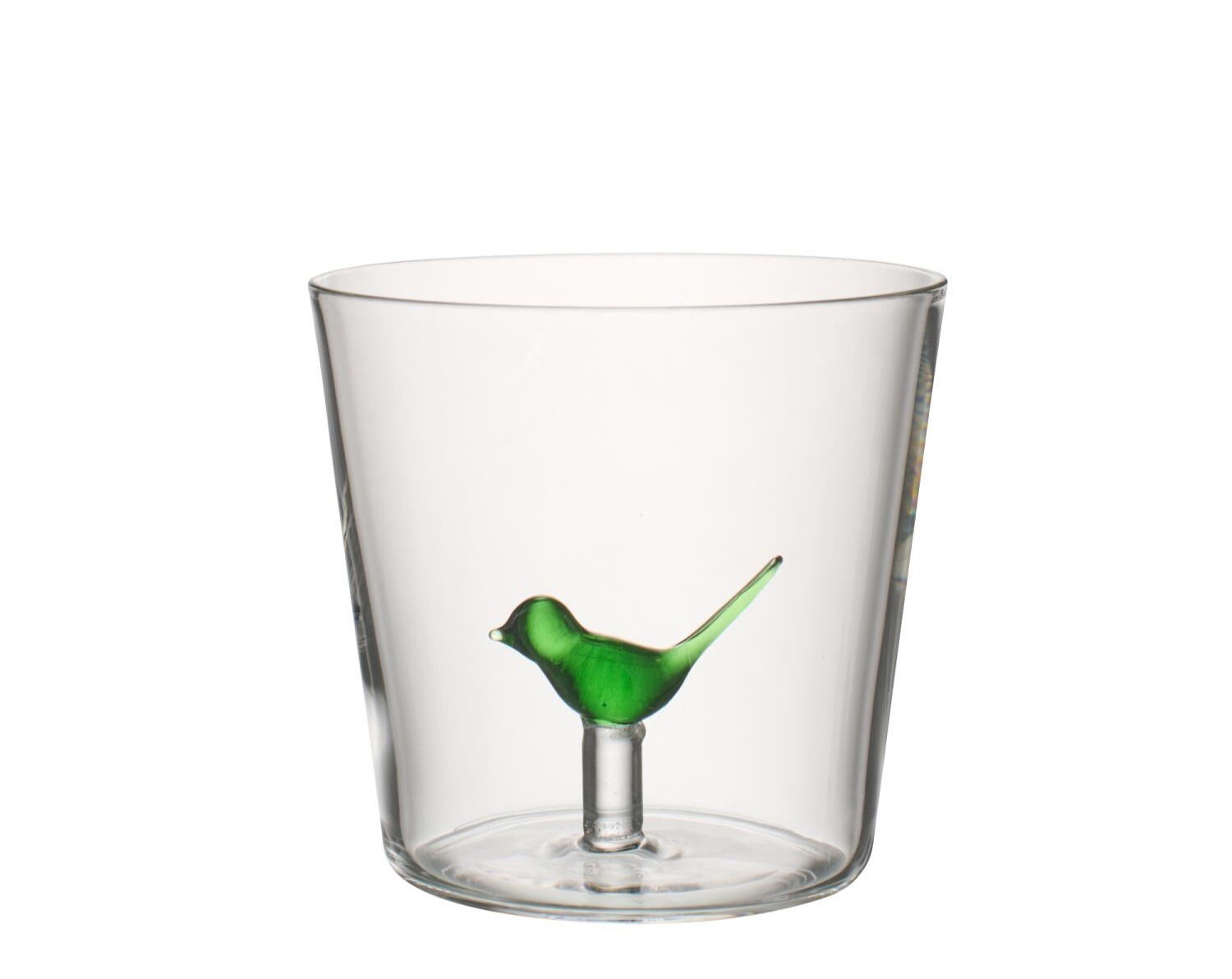 Drinkglas Vogel - j-line - Glas - Groen/Transparant 🐦💚 - Ø 8,5 x 8 cm