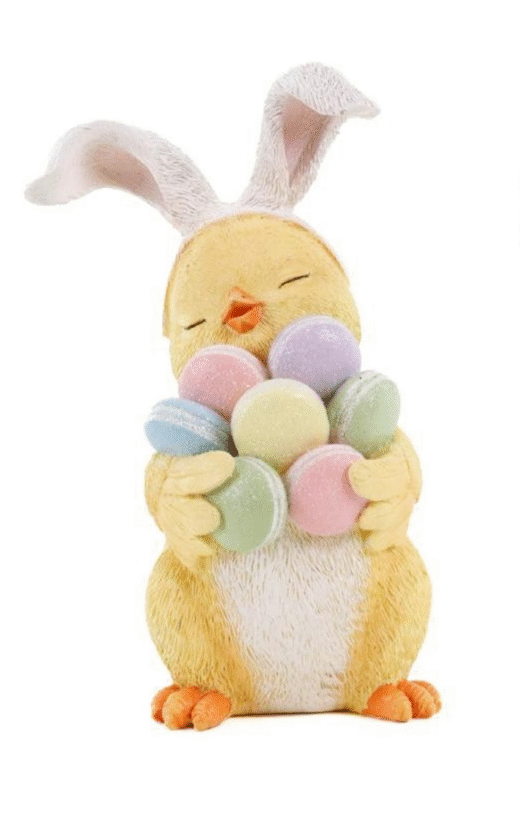 paasdecoratie - goodwill - paashaas met macarons - polystone - geel/multi - H 20,5 cm