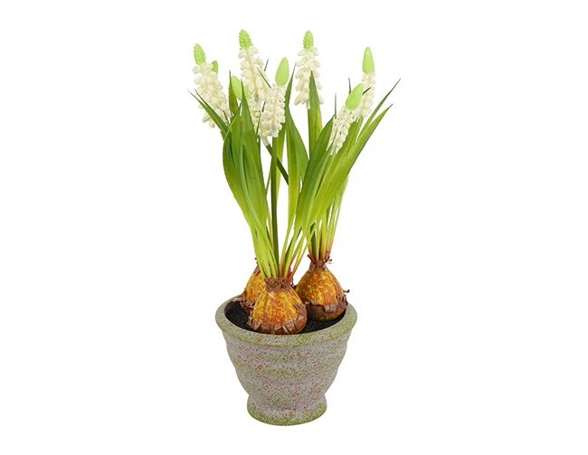 Kunstbloem in Pot - countryfield - Muscari - Wit - kunststof/kunstzijde -L12 × B17 × H28 cm