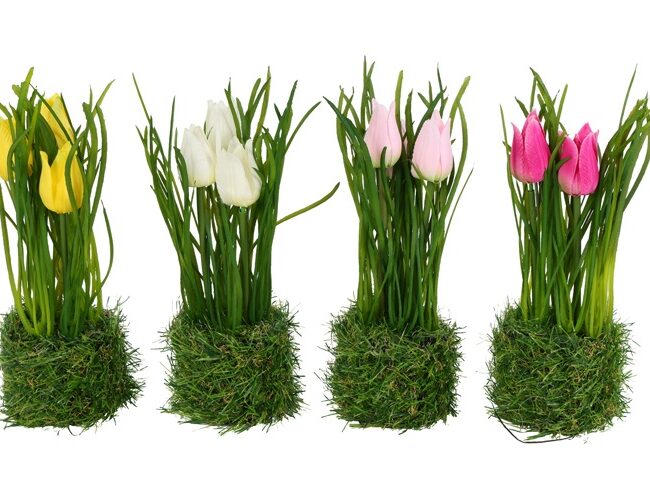 Kunstbloem op Basis - countryfield - Tulp Tulipa (Assortiment van 4/prijs per stuk) - Meerkleurig - kunststof/kunstzijde - L22 × B14 × H6 cm