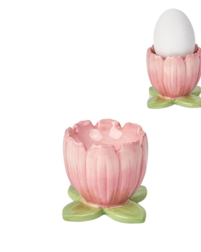 pasen - Goodwill - Bloemknop eierdopje -keramiek - roze/groen - H 5,5 cm