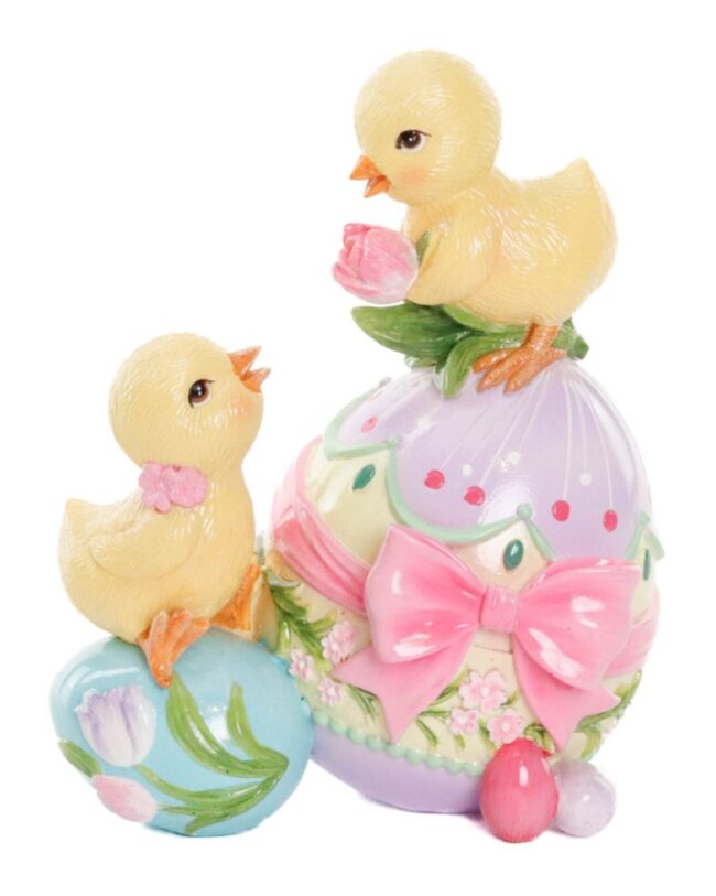 Paasdecoratie - Goodwill - Kuikentjes op Paaseieren - multi - kunsthars - h 18 cm