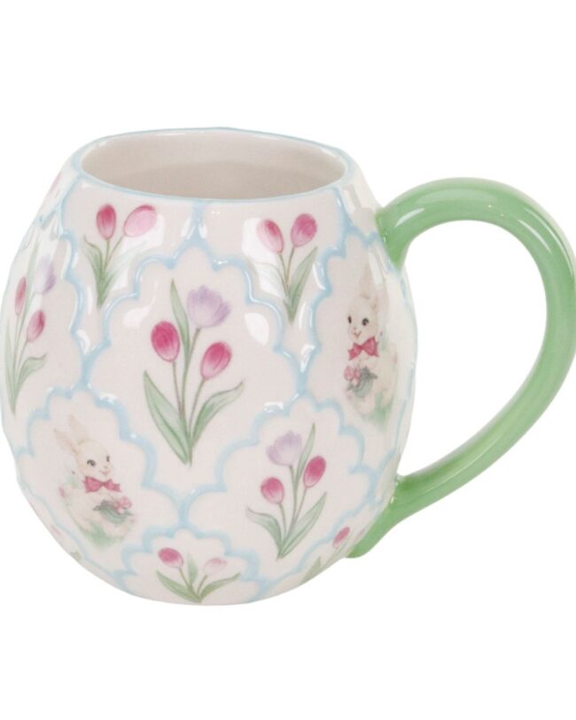 Decoratieve tas met tulpen en konijnen - goodwill - Multicolor – keramiek - H 13 cm