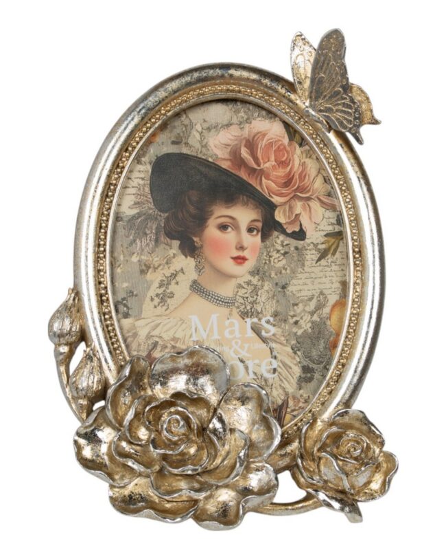 Fotolijst Ovaal - Vlinder - Kunsthars - Zilver - H 20,4 cm - Mars & More