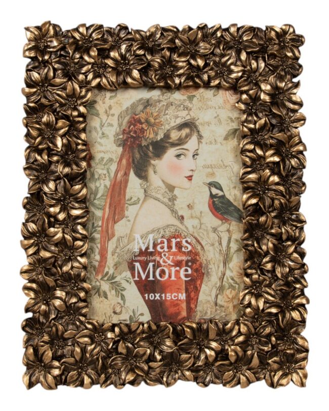Fotolijst Rechthoek - Allover Bloemen - Kunsthars - Goud - h 22 cm - Mars & More