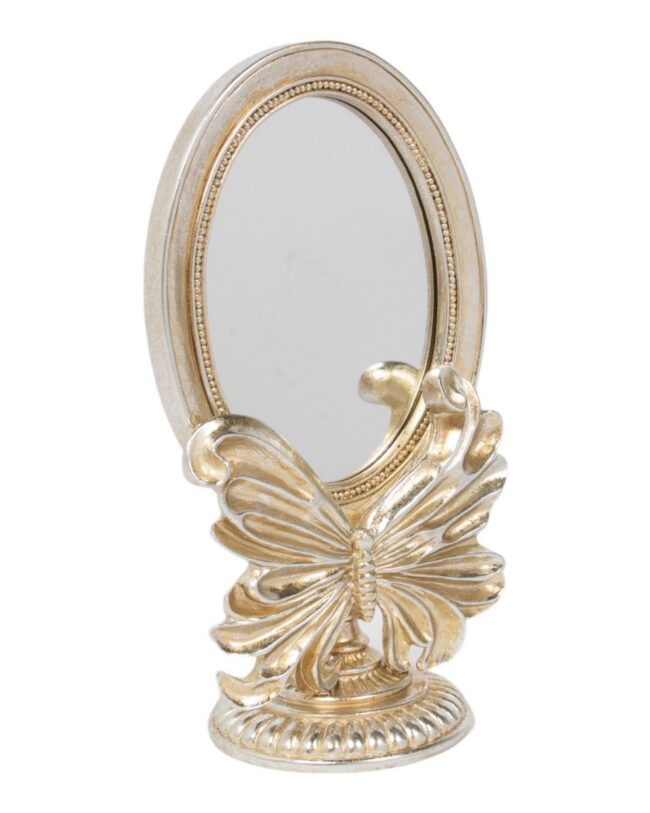 Spiegel Ovaal met Vlinder - Kunsthars - Zilver - H 25,5 cm - Mars & More