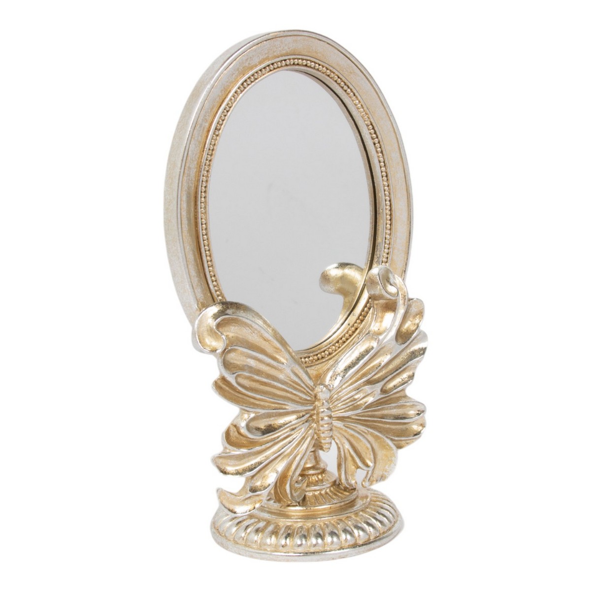 Spiegel Ovaal met Vlinder - Kunsthars - Zilver - H 25,5 cm - Mars & More