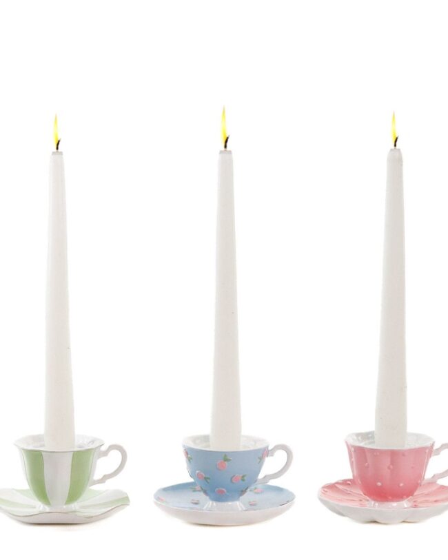 Kaarsenhouder - goodwill - Theekop - Pastelkleuren – polystone - Assortiment van 3/prijs per stuk – 11,5 cm