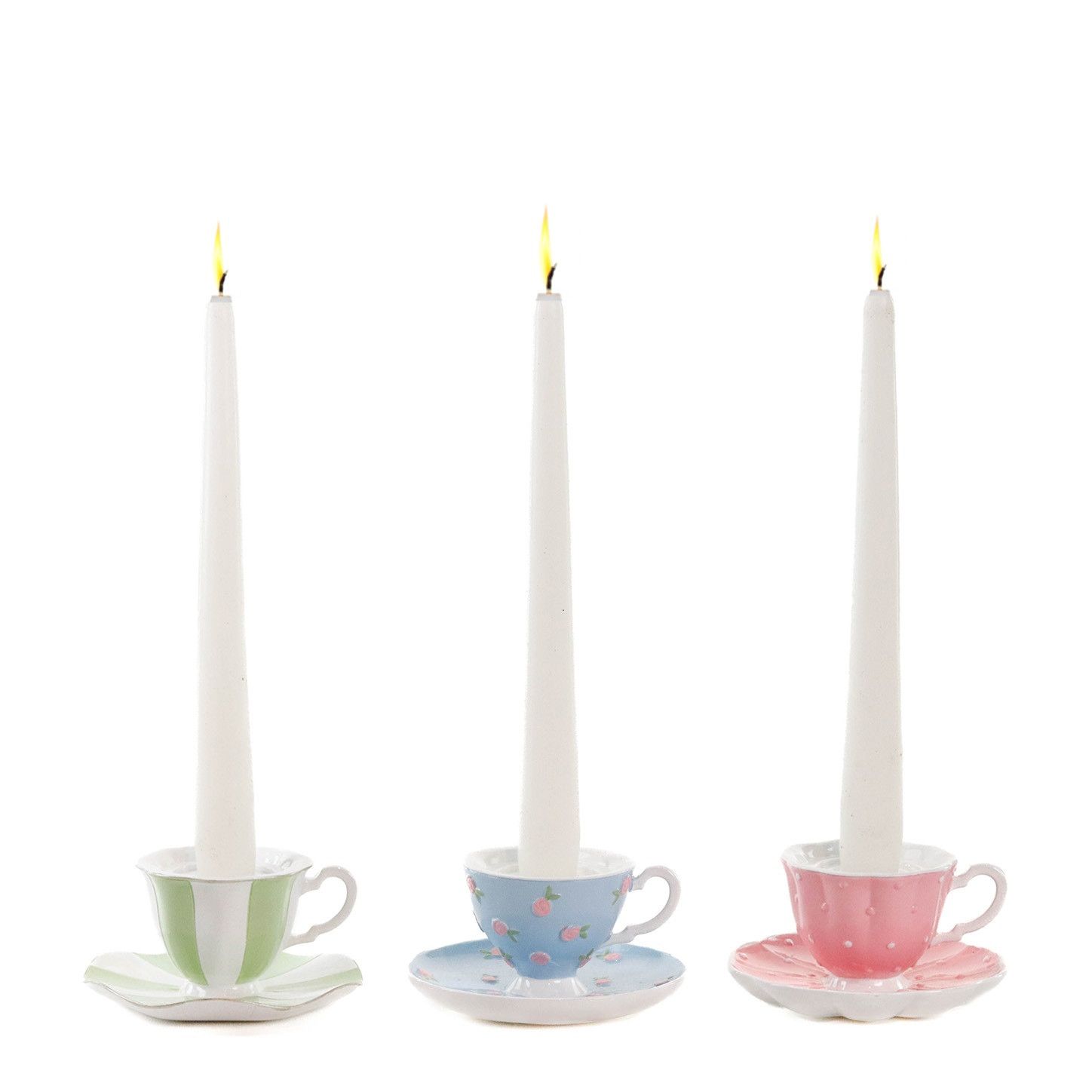 Kaarsenhouder - goodwill - Theekop - Pastelkleuren – polystone - Assortiment van 3/prijs per stuk – 11,5 cm