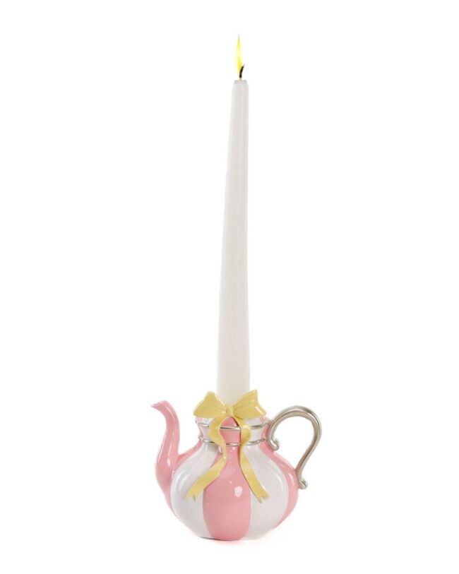 Kaarsenhouder - goodwill - Theepot - polystone - Roze/Geel/Wit - H 12,5 cm