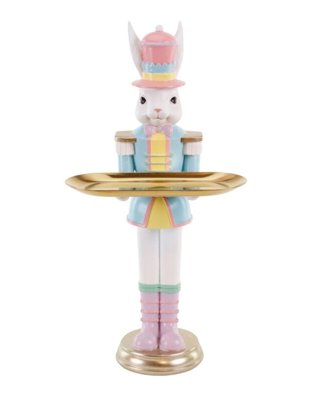 paasdecoratie - goodwill - paashaas notenkraker met dienblad - polystone/metaal - multi - H 45,5 cm