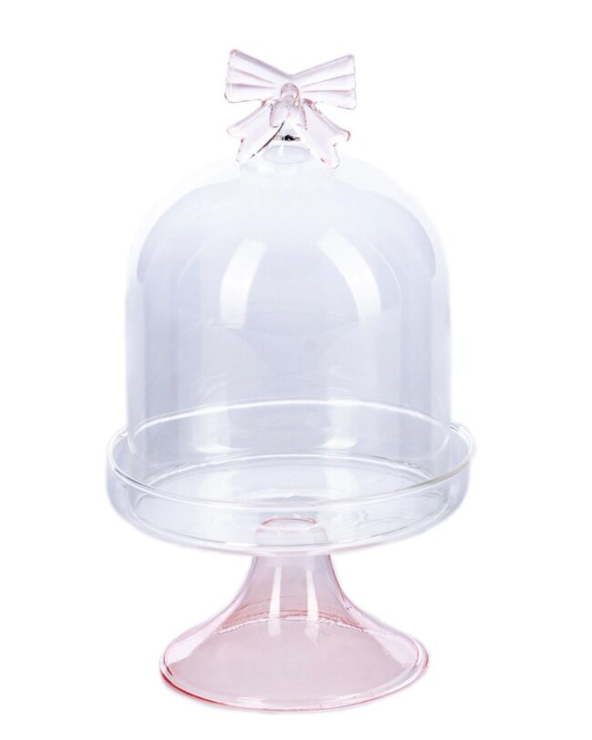 pasen - goodwill - Glazen boogkoepel op voet - helder/roze - h 18 cm