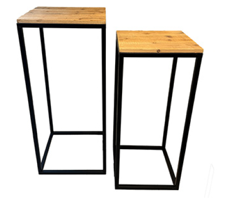 Bijzettafel/plantenstandaard  - Hoog - hout/metaal - zwart/naturel - Set van 2 - 40 × 40 × H 90 cm / 35 × 35 × H 80 cm      (enkel afhalen/geen verzending)