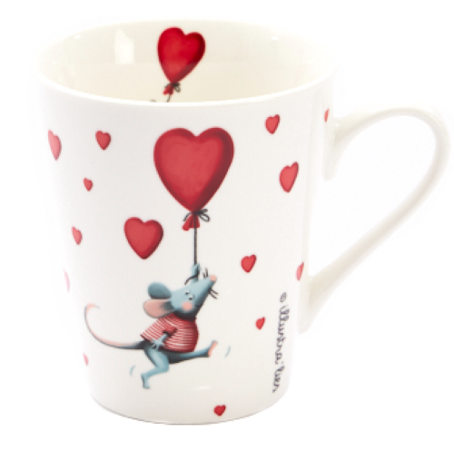 Mok - “Hartjes & Muis” - keramiek -  Wit ❤️🐭 - Ø 8,5 x H 10 cm