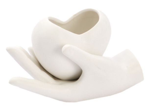bloempot “Hand met Hart” - Wit - Keramiek 🤍❤️ - 16 × 7 × H 9 cm