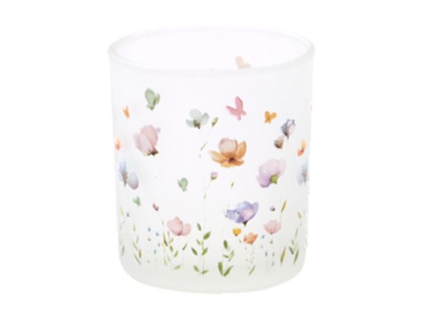 Theelichthouder “Bloemen & Vlinders” 🦋🌸- mat glas - Ø 7 x H 8 cm