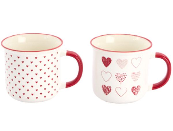Mok “Hartjes” – keramiek - Rood/Wit ❤️ -