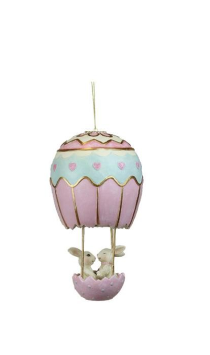 paashanger - goodwill - paasballon met konijntjes - kunsthars - pastelkleuren - H 19,5 cm