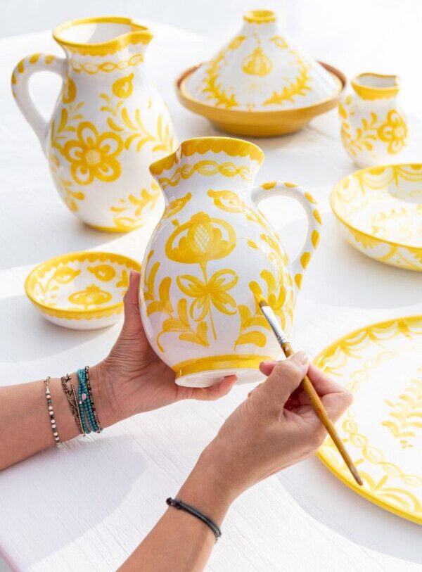 kan granada - j-line - Keramiek - Wit/Geel 🌞💛- 1,6 l - L17 X B17 X H21 cm