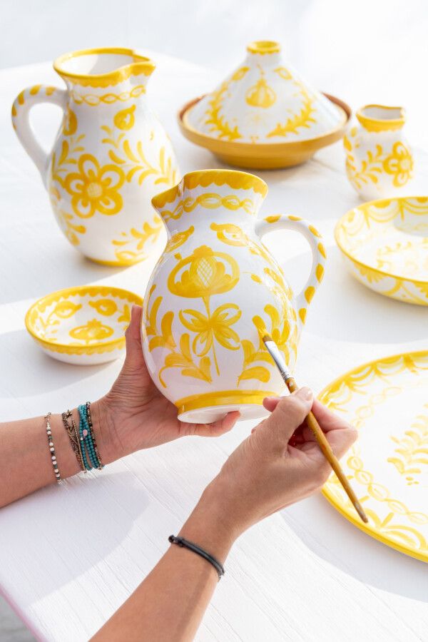 kan granada - j-line - Keramiek - Wit/Geel ππ- 1,6 l - L17 X B17 X H21 cm