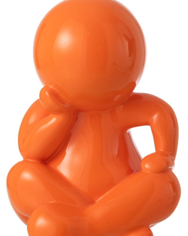 decoratief beeld - j-line - zittende Marcel - Kunsthars - Oranje🧡🪑- 25 x 22,5 x 35,5 cm