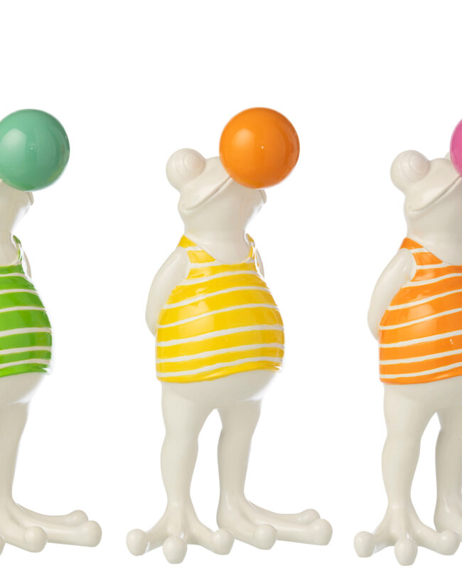 decoratief beeld - j-line - 🐸 Kikker Bubbel – Kunsthars - Groen / Oranje / Geel - Assortiment van 3/prijs per stuk - 13,5 x13,5 x 28 cm