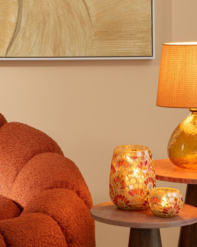 theelichthouder mozaïek - j-line - glas - middel - Ø 10 x 8,5 cm