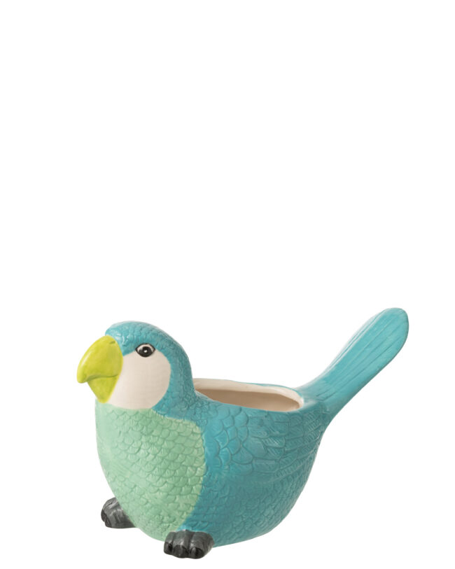 🦜🌿 Bloempot Vogel - j-line - Keramiek - Groen/Blauw - 16,5 x 14 x 24,5 cm